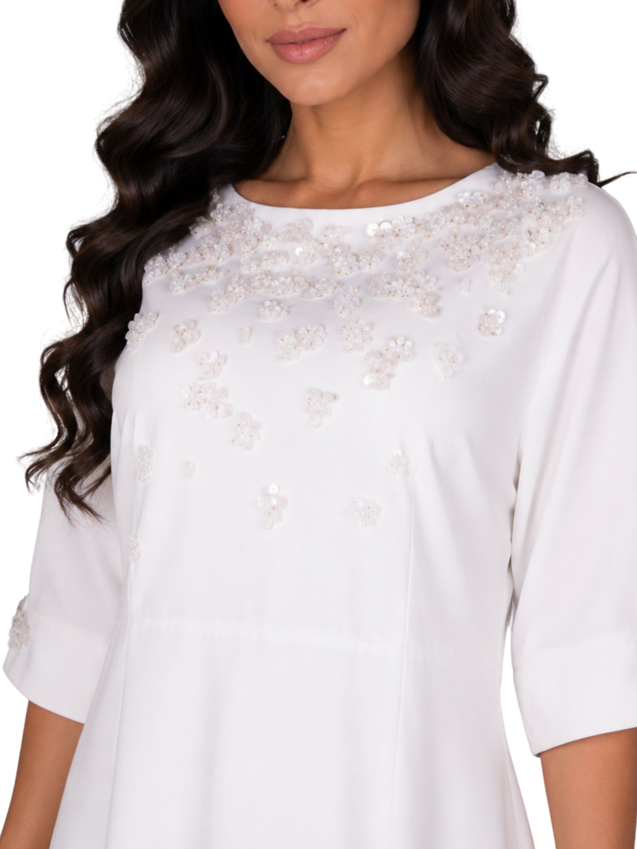 Hand embroiderd  -short sleeve dress-waist cut dress