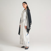 STRIPE MODAL DRESS WITH CAPE AND SCARF