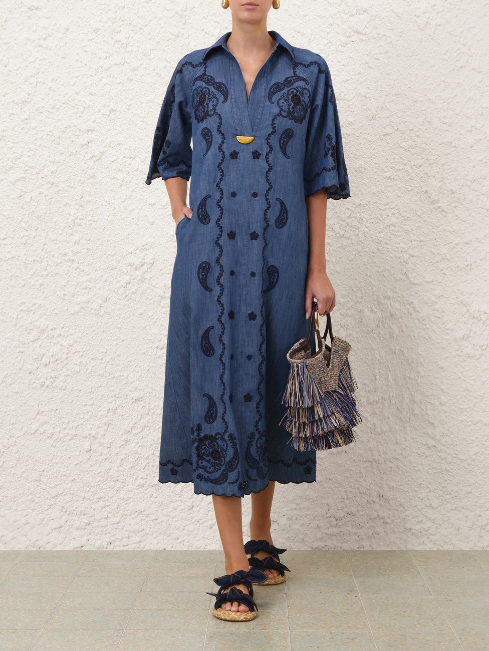 Aster embroidered denim midi