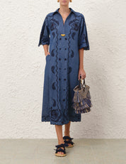 Aster embroidered denim midi