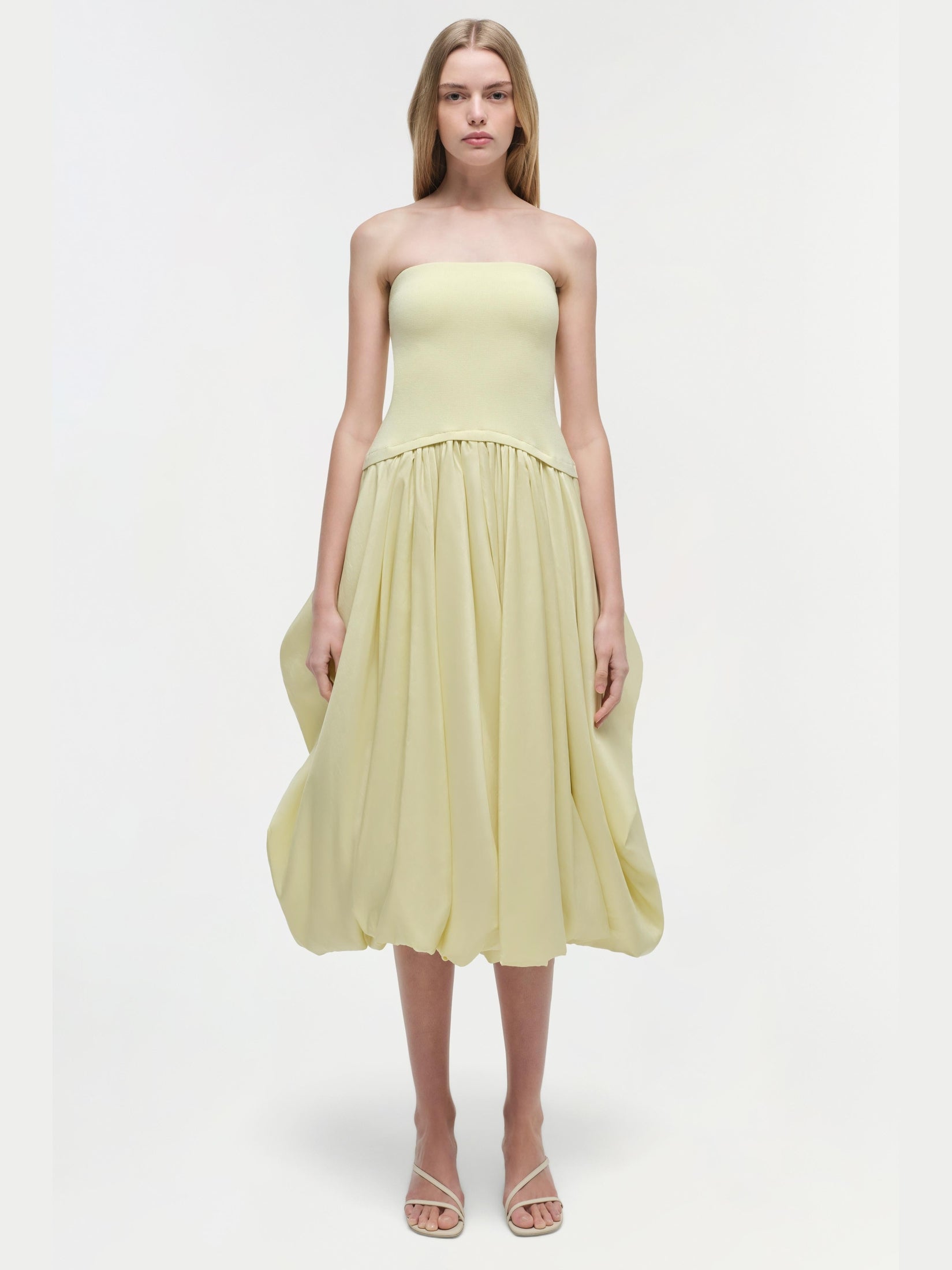 Izzy strapless taffeta midi dress