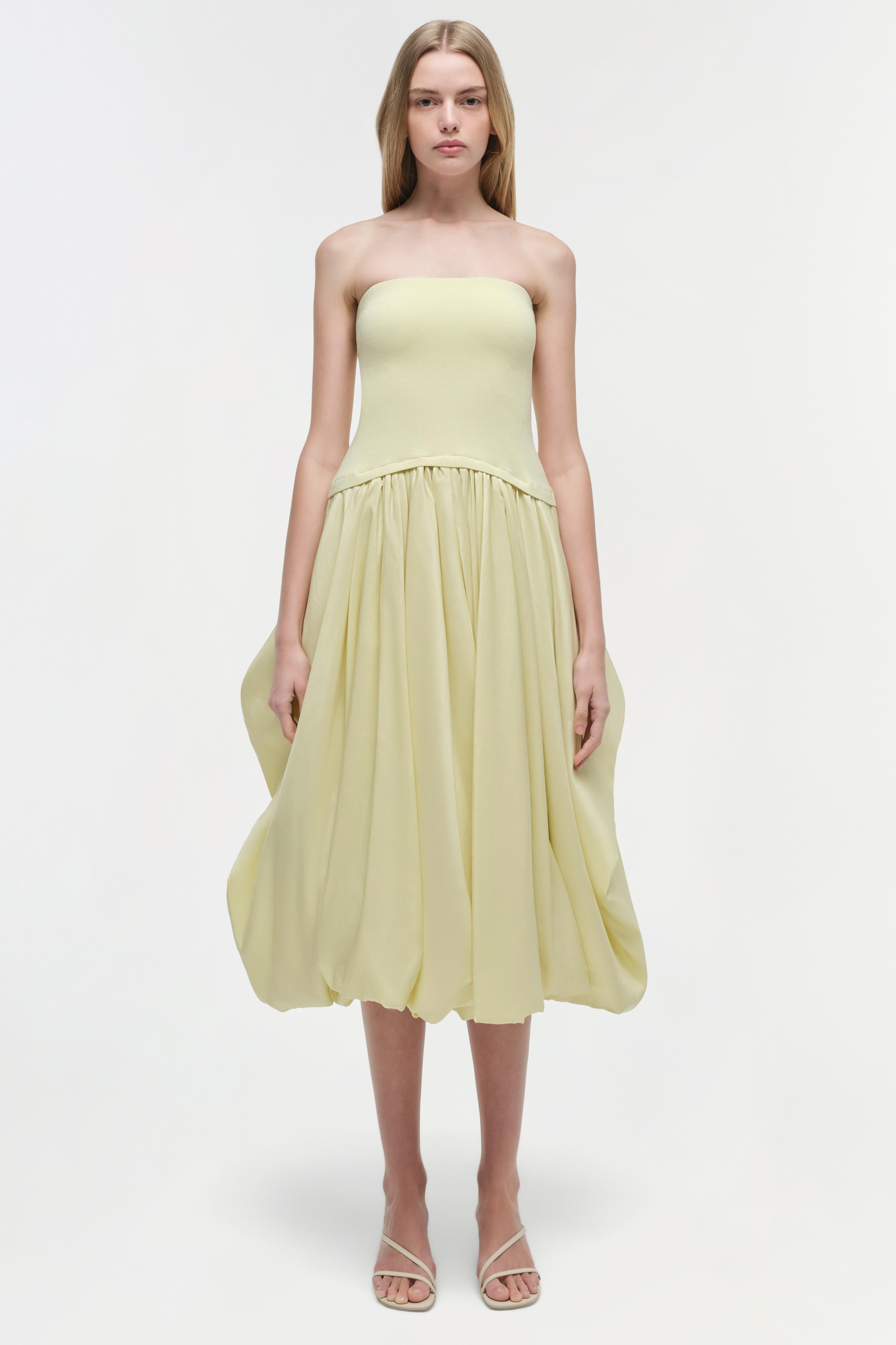 IZZY STRAPLESS TAFFETA MIDI DRESS