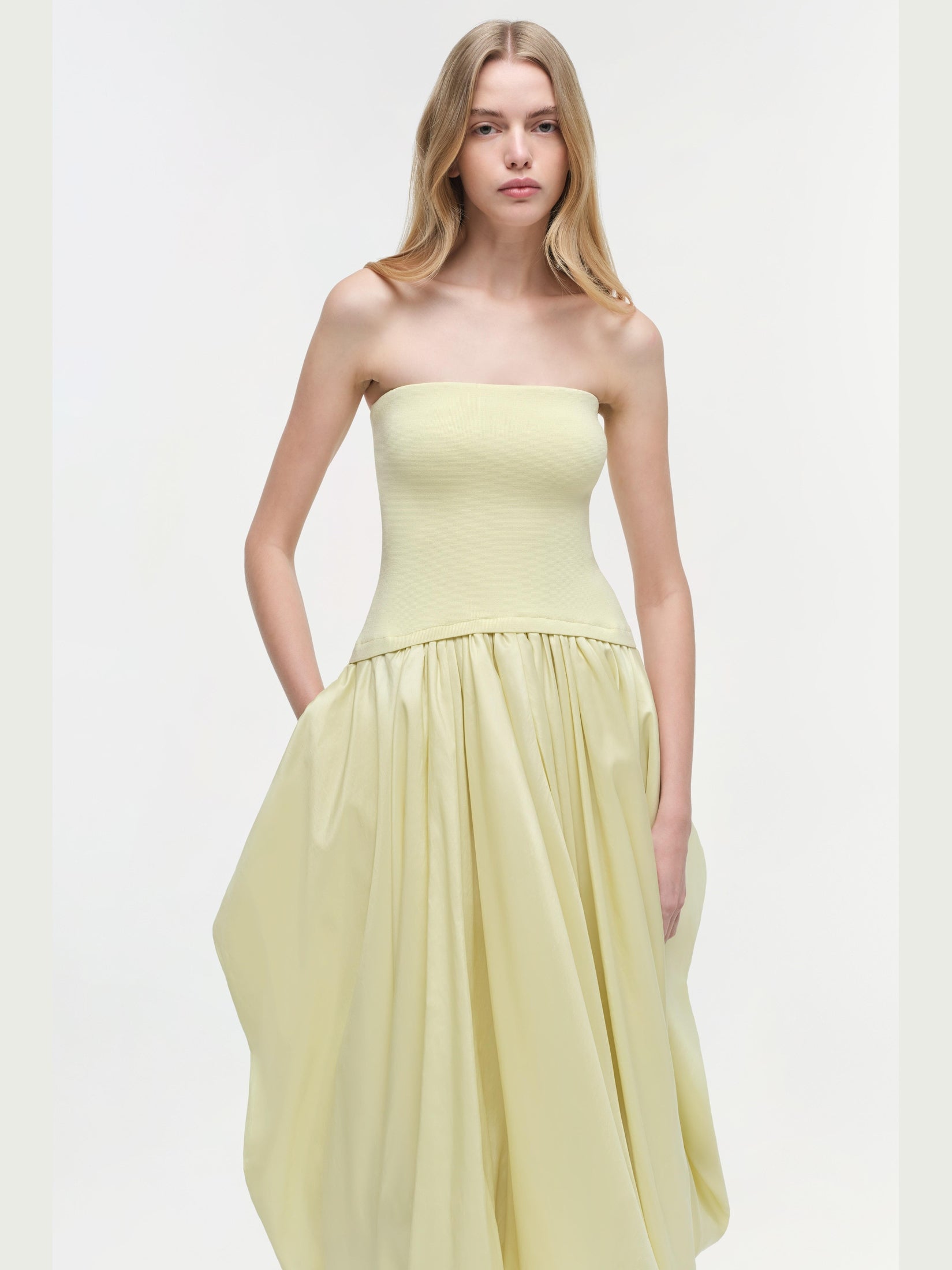Izzy strapless taffeta midi dress
