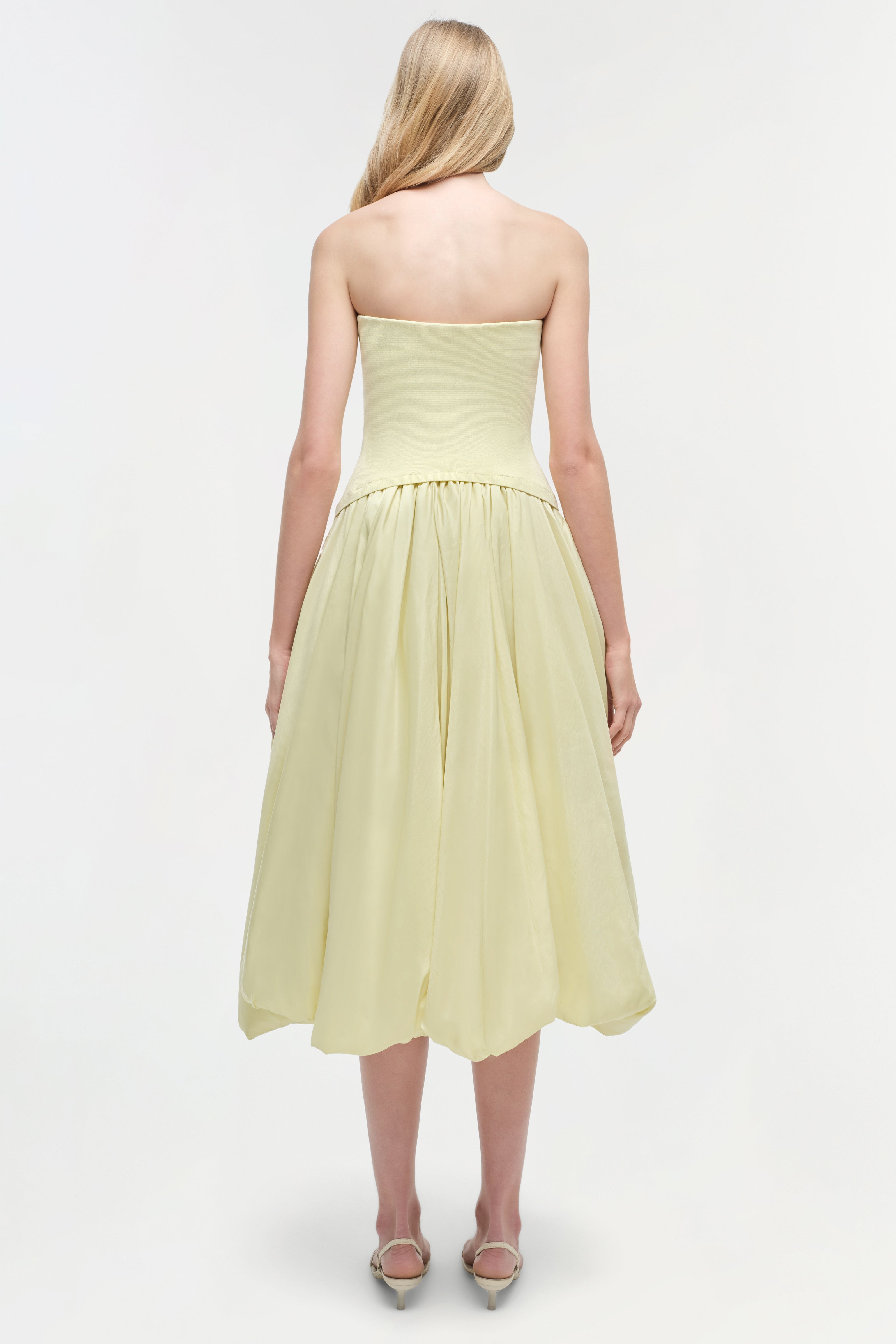 IZZY STRAPLESS TAFFETA MIDI DRESS