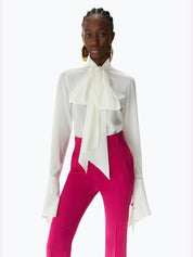 Tie-neck crepe de chine shirt