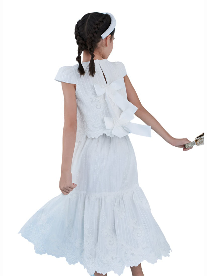 Scalloped macrame maxi skirt