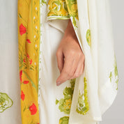 MODAL PRINTED DRESS WITH CAPE AND SCARF