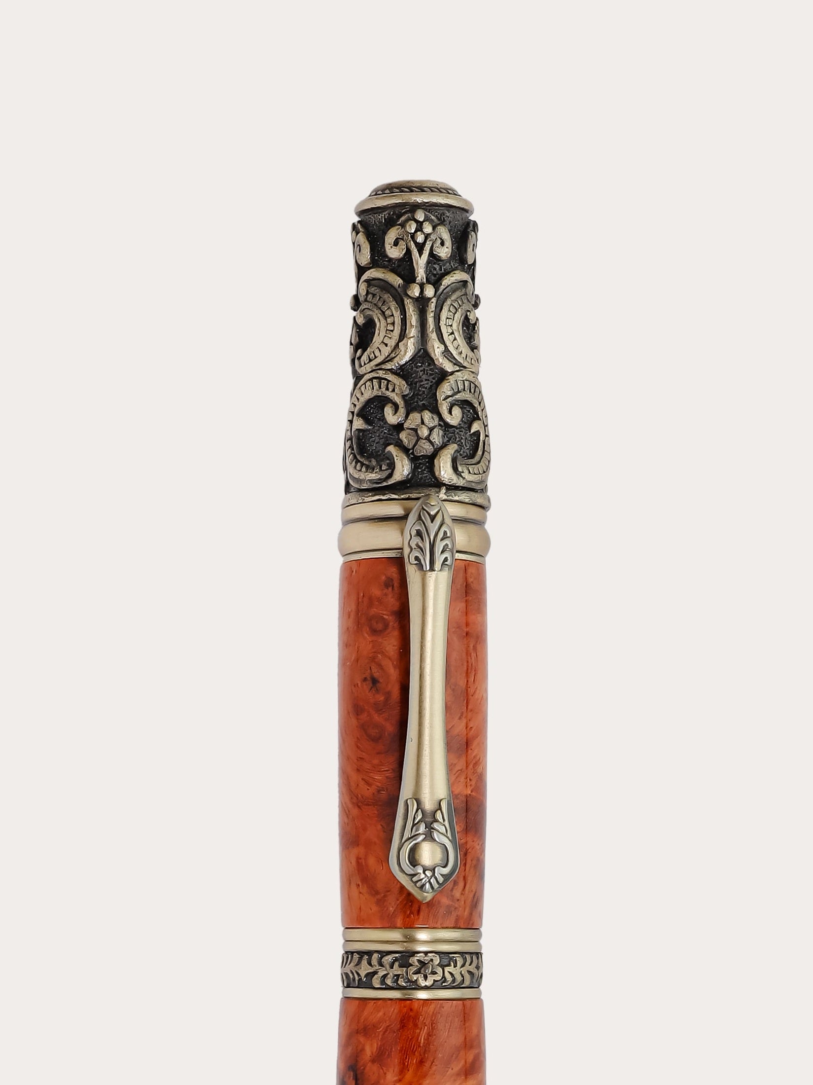 Handcrafted individual pen amboyna burl