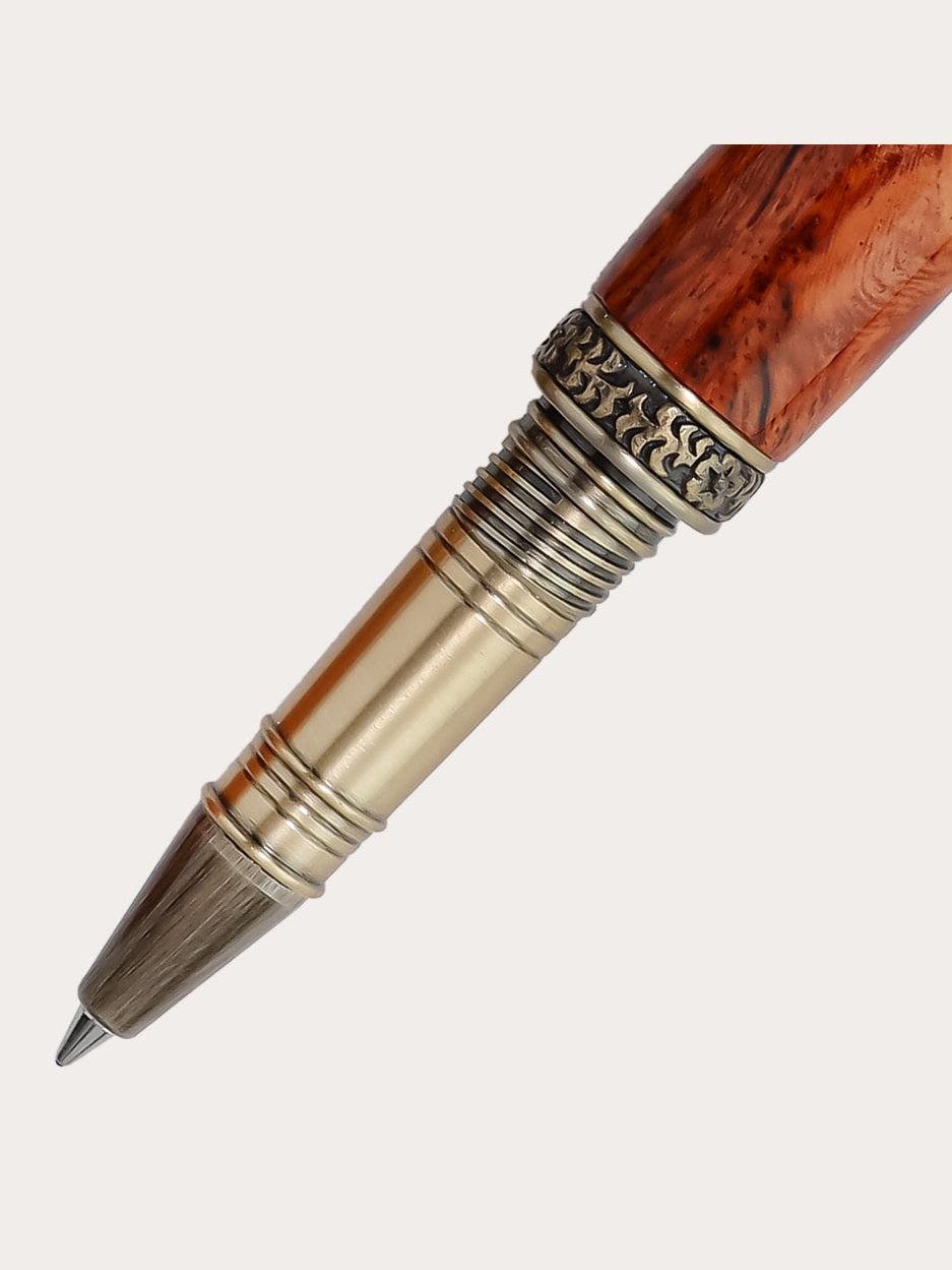 Handcrafted individual pen amboyna burl
