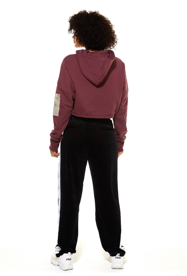 Burgundy Cropped Hoodie With Cenmar Patch