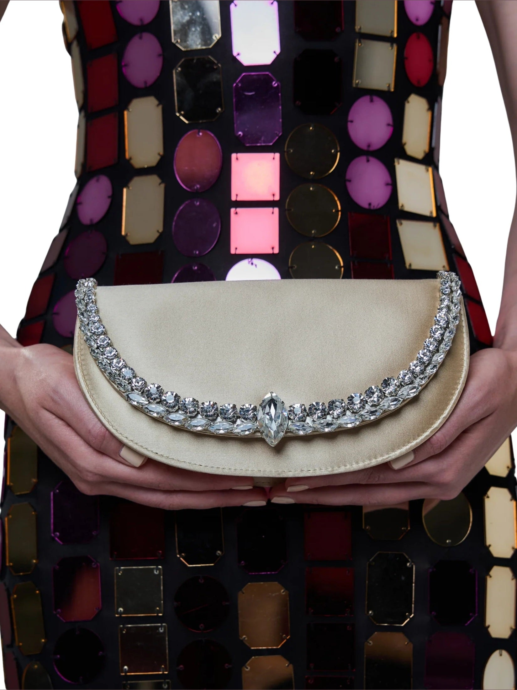 Riviera stone-encrusted satin clutch