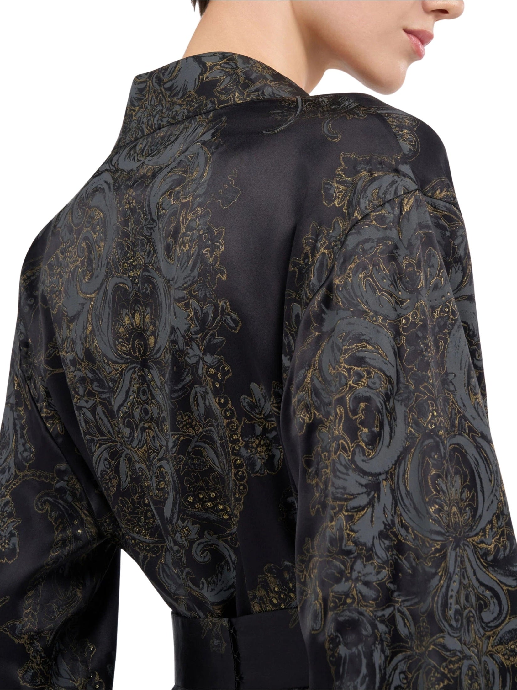 Ornamental black silk kimono dress