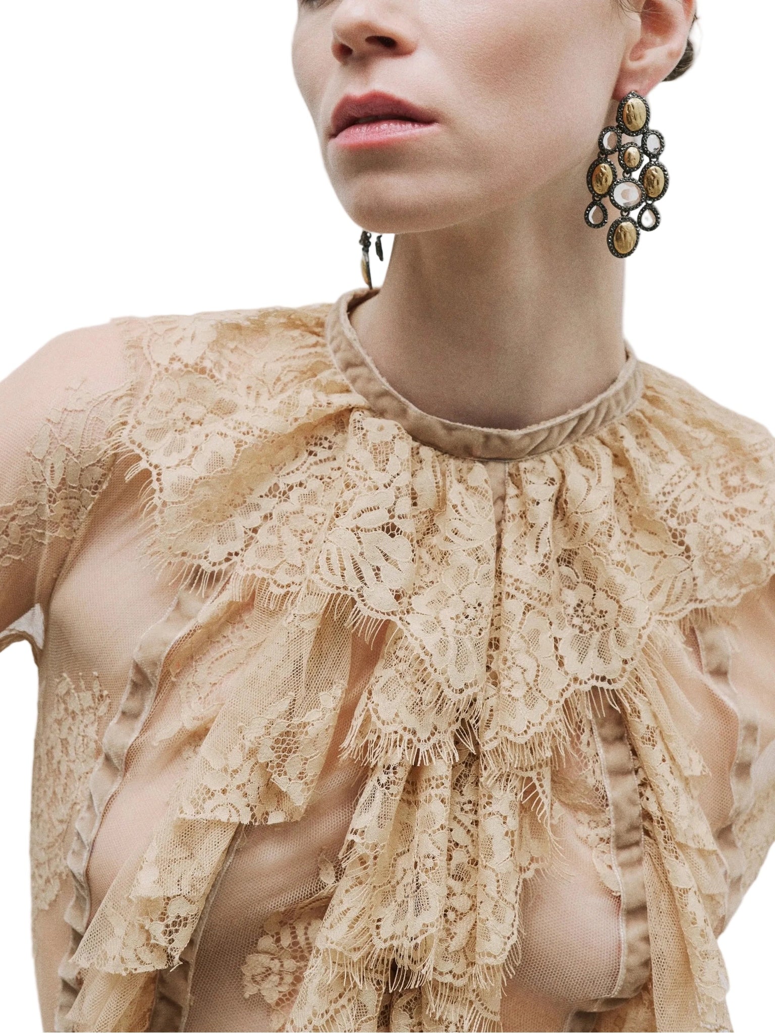 Ruffle-Detail Sheer Blouse