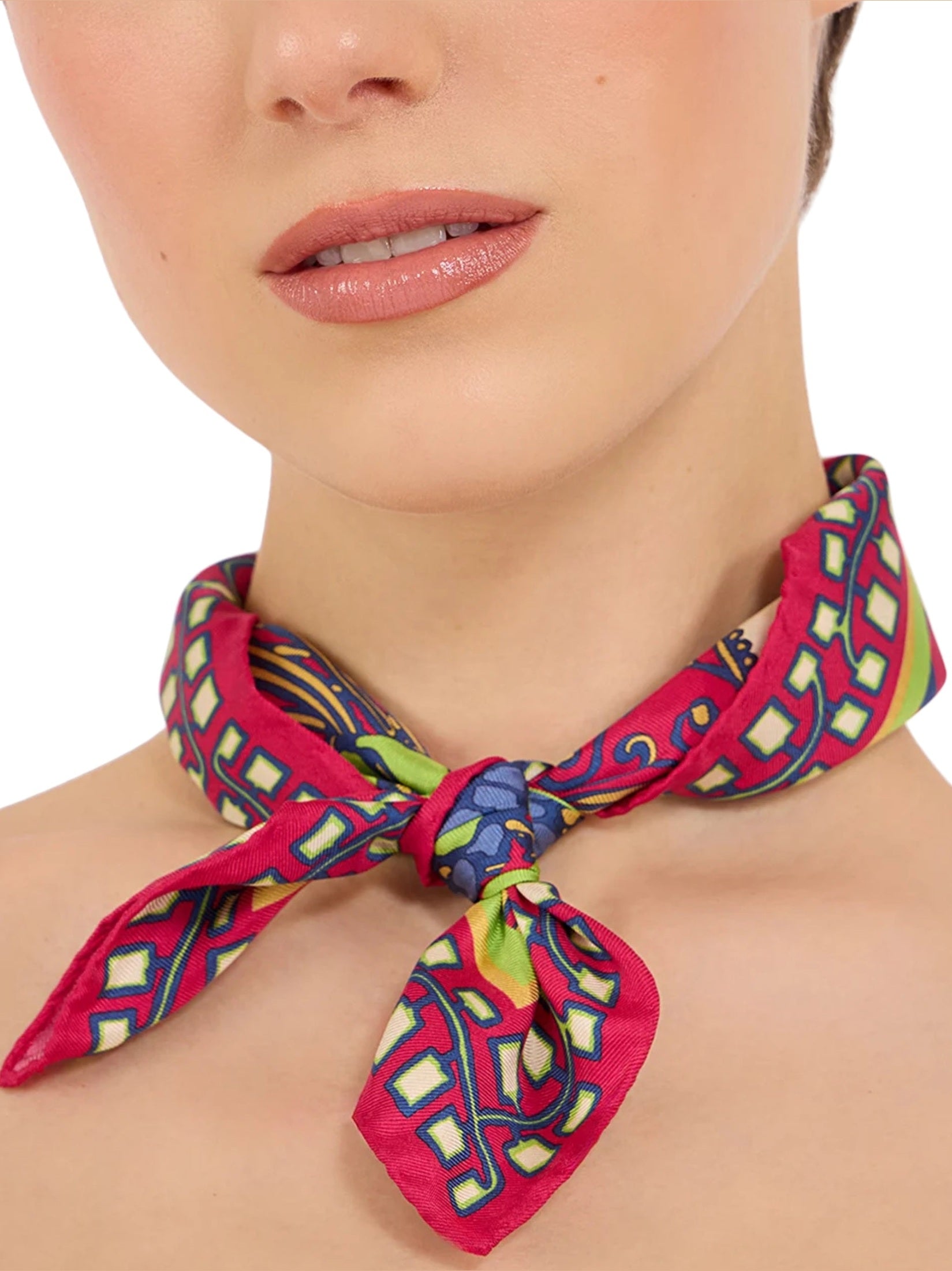 Mini foulard lemuria placée pink in silk twill (45x45)