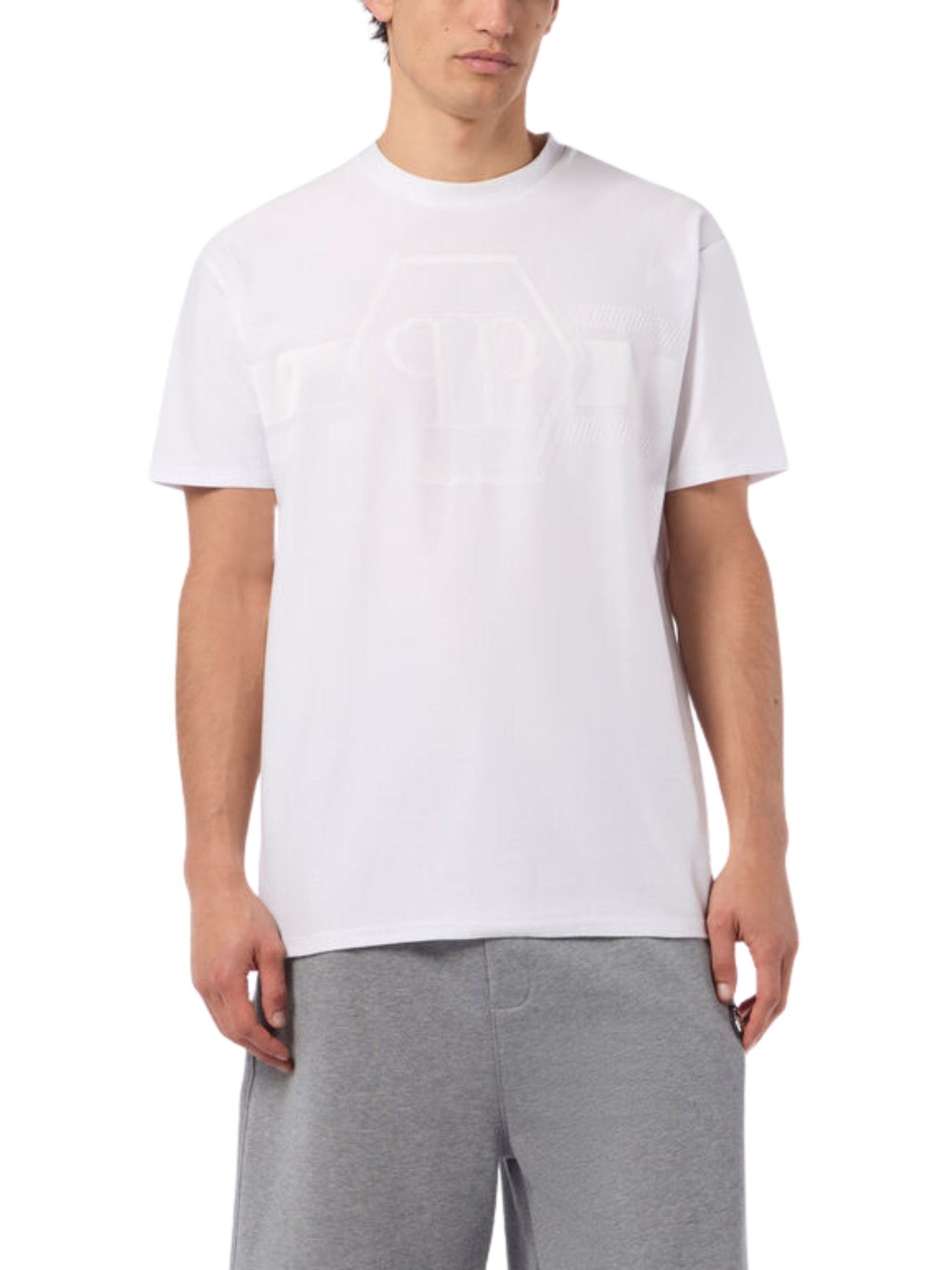 Round neck t-shirt jacquard hexagon line