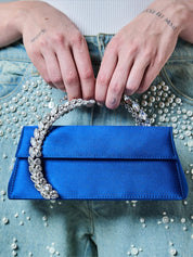 Karma Stone-Encrusted Satin Clutch Electric Blue