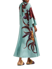 Magnifico Dress Peony Placée Light Blue In Silk Twill