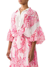 Tie front shirt with sleeve frill