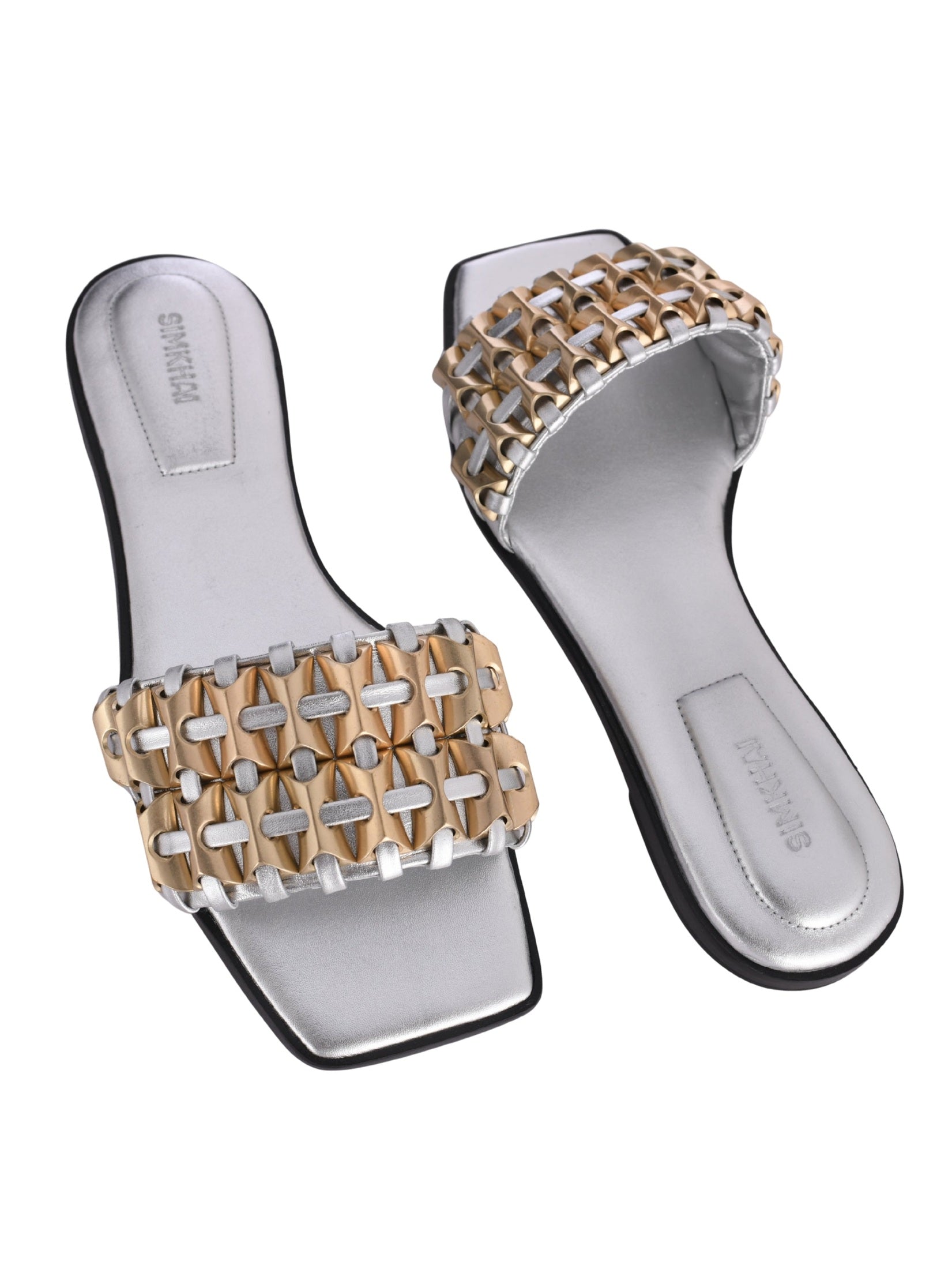 Faye beaded metallic leather flat slide