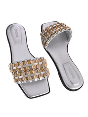 Faye beaded metallic leather flat slide