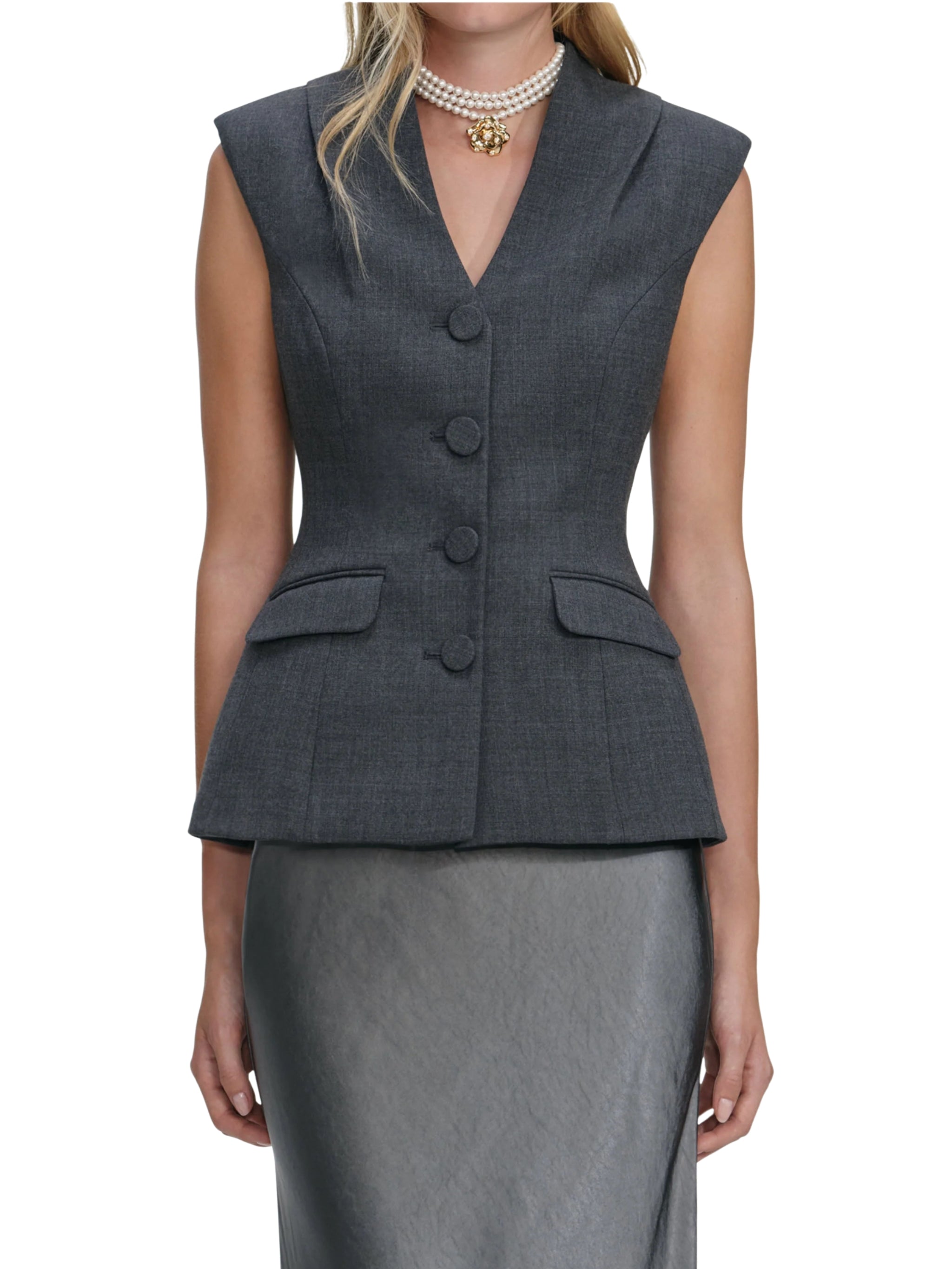 GREY TAILORED SATIN MAXI DRESS