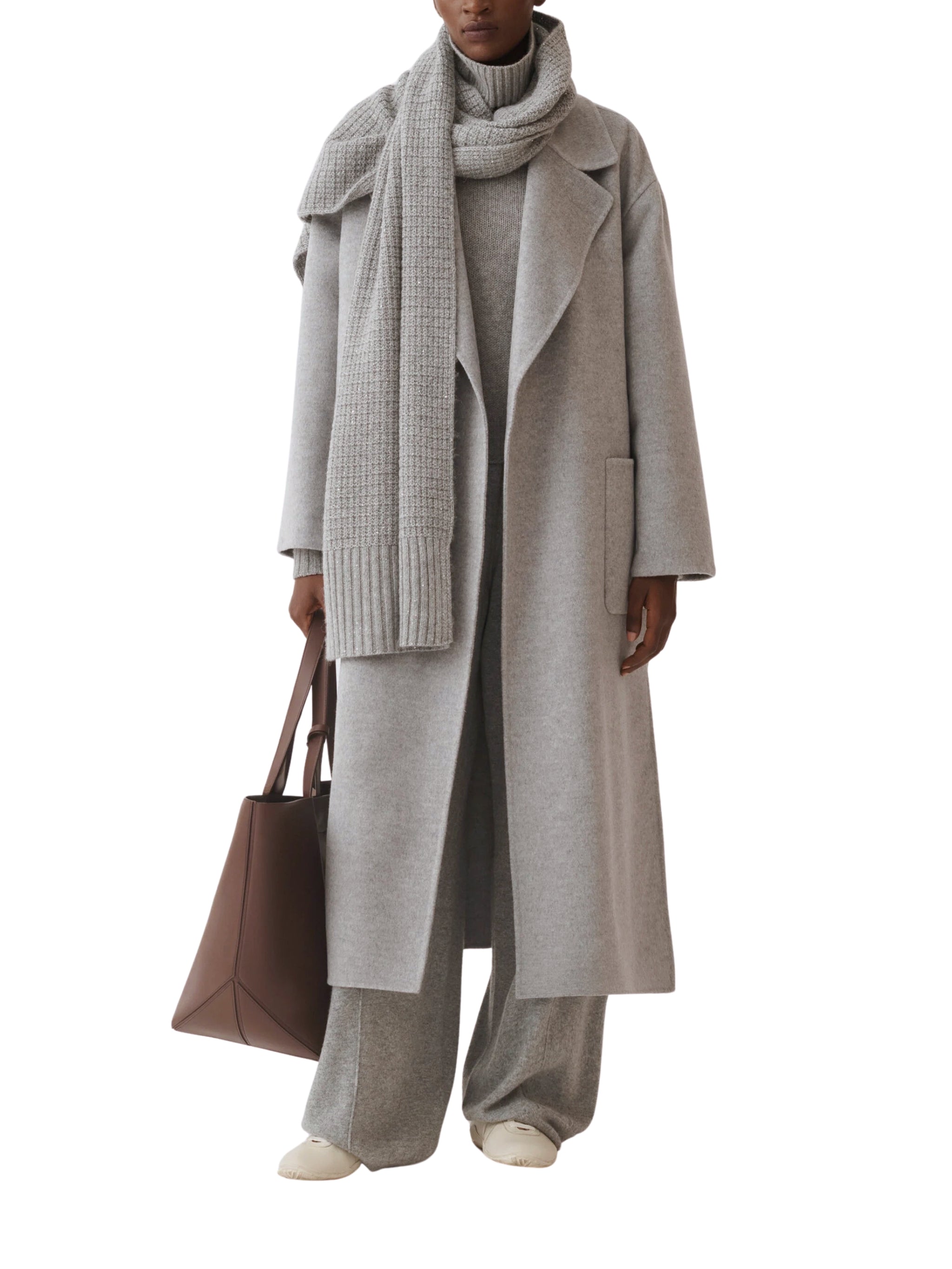 WOOL CASHMERE DOUBLE TOPCOAT PATCH POCKETS AND SELF BELT