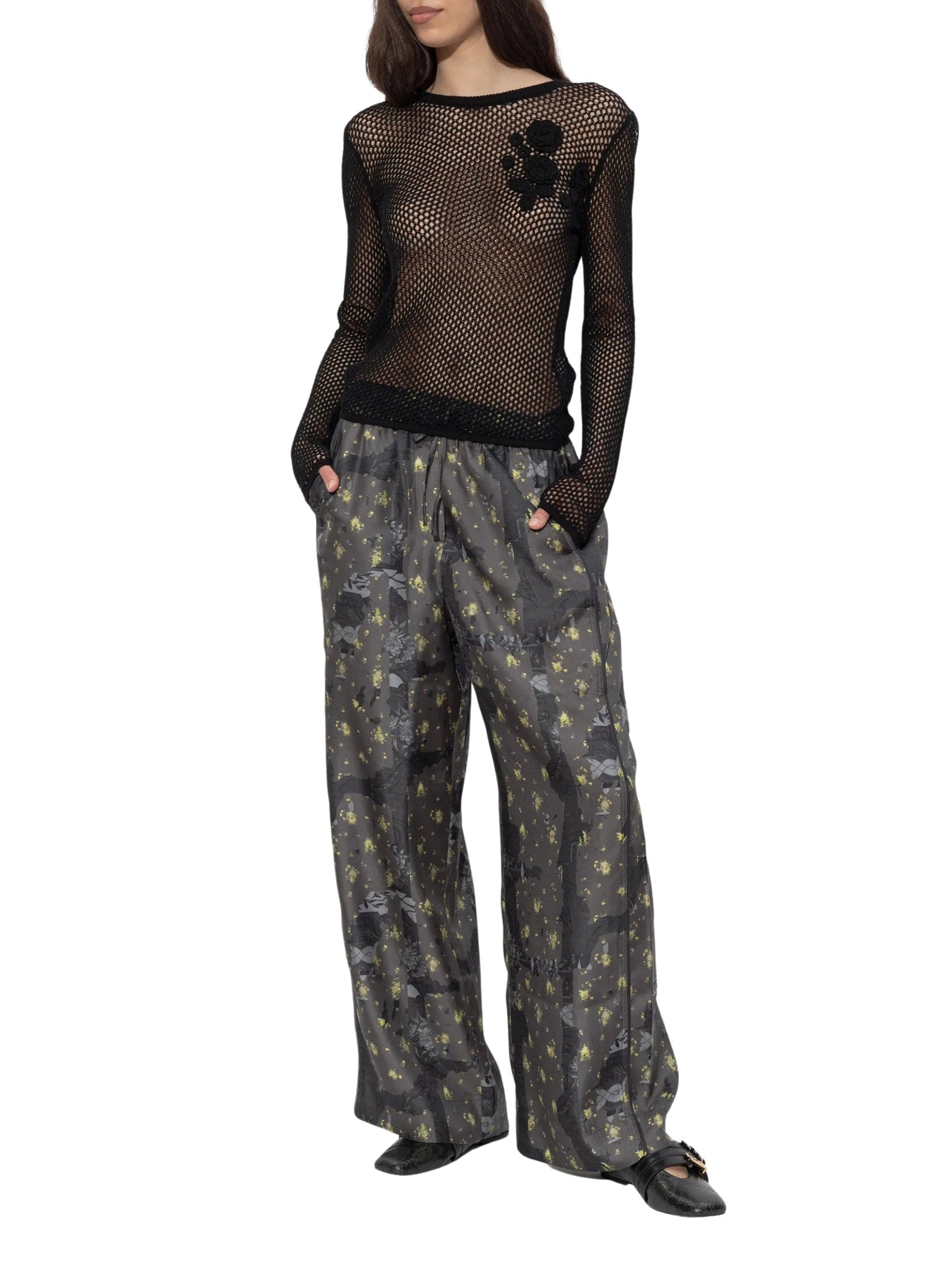 Printed silk twill elasticated pants