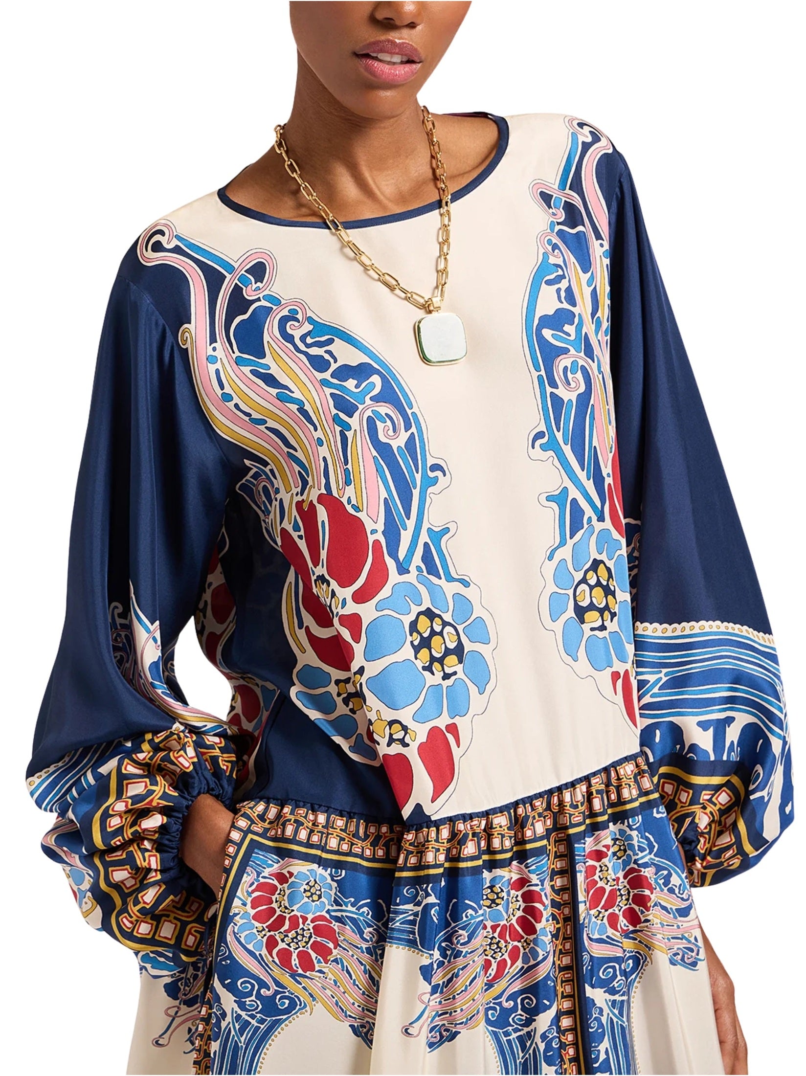 Vesta dress lemuria placée blue in silk voile