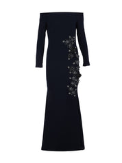 HAND EMBROIDERD ED FLOWER WITH OFF SHOULDE DRESS FISH CUT AND CAPE