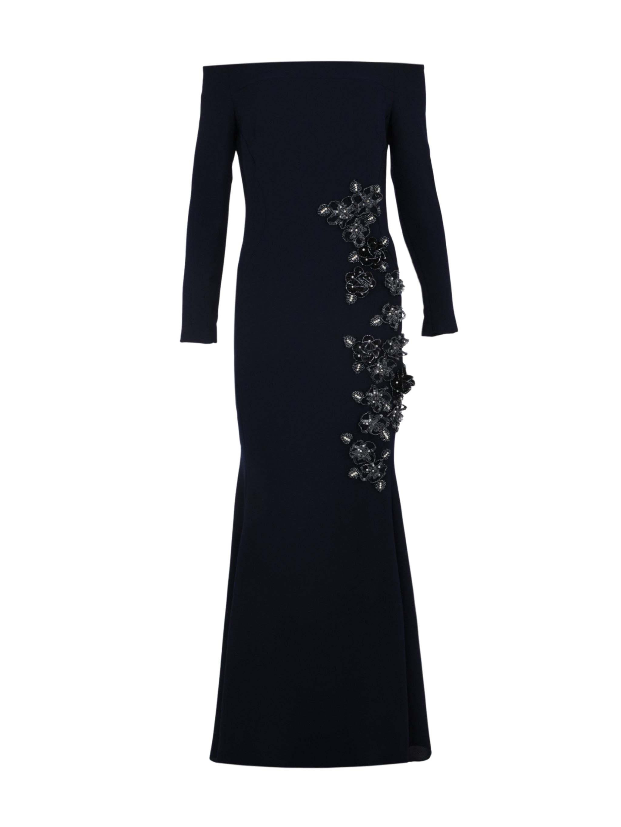 HAND EMBROIDERD ED FLOWER WITH OFF SHOULDE DRESS FISH CUT AND CAPE