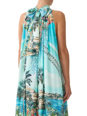Tie neck long dress