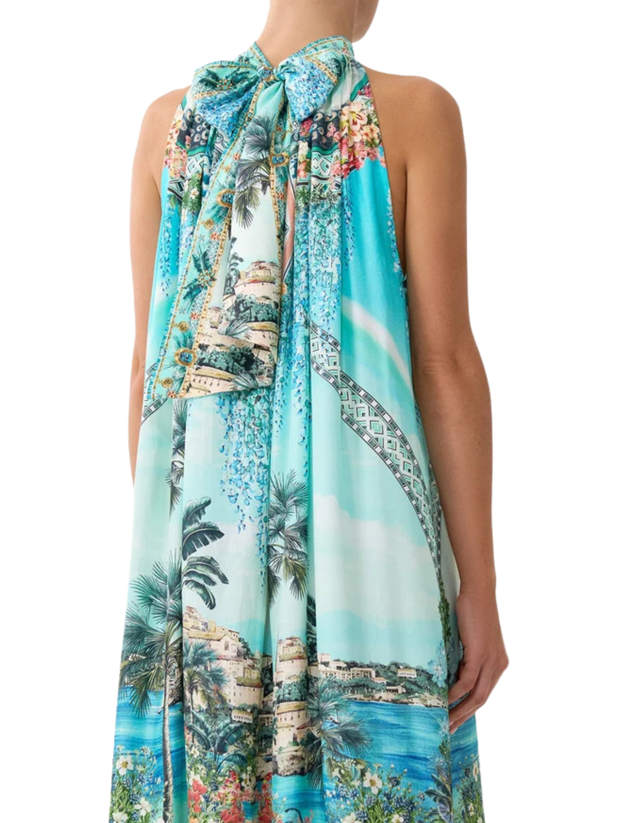Tie neck long dress