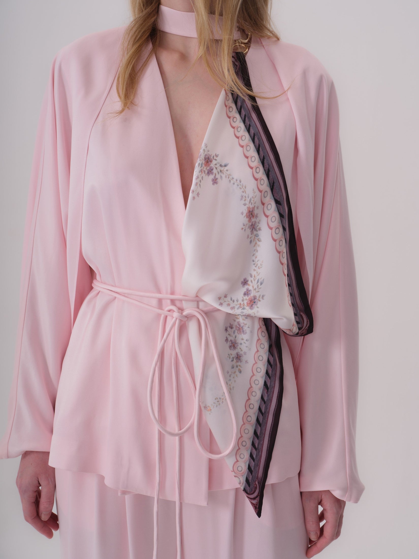 Two-Piece Blouse with Printed Scarf Detail