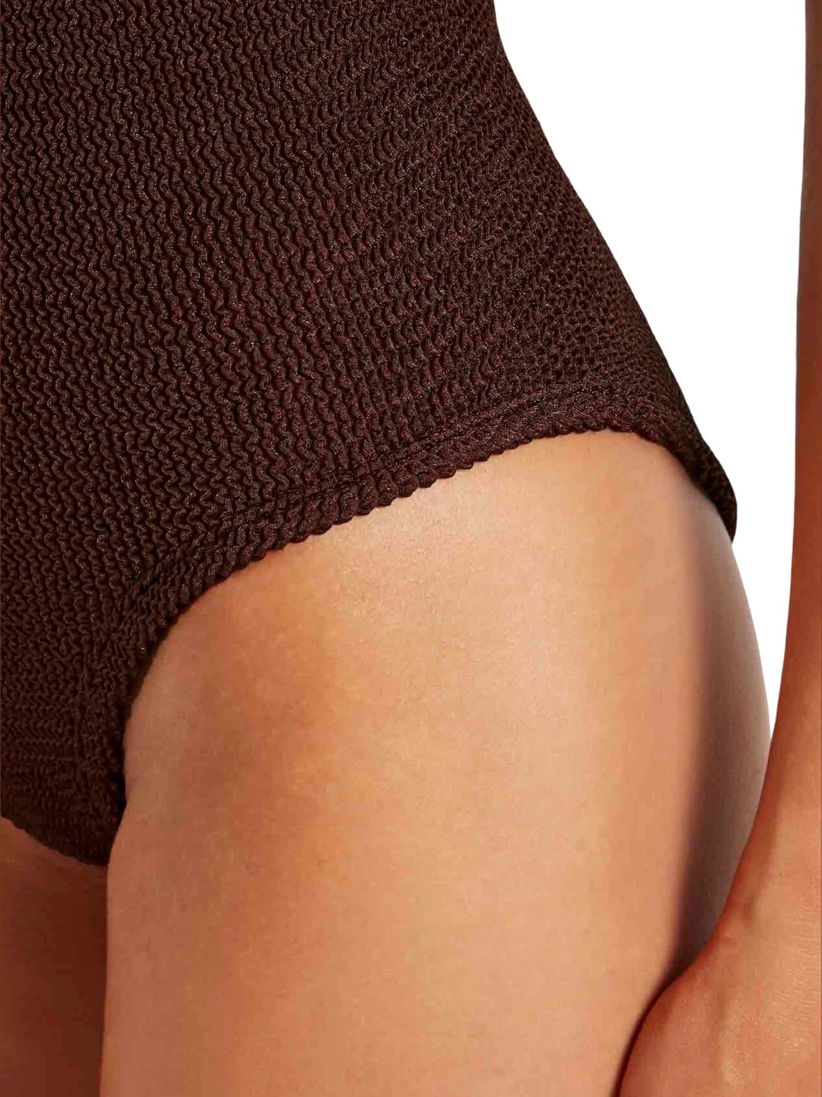 Coverage square neck swim - m metallic crinkle metallic chocolate