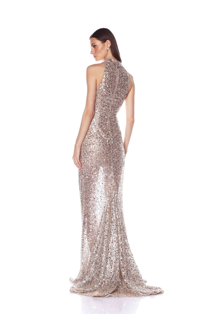 TESSA SILVER HALTERNECK GOWN