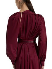 RED BELTED LONG DRESS