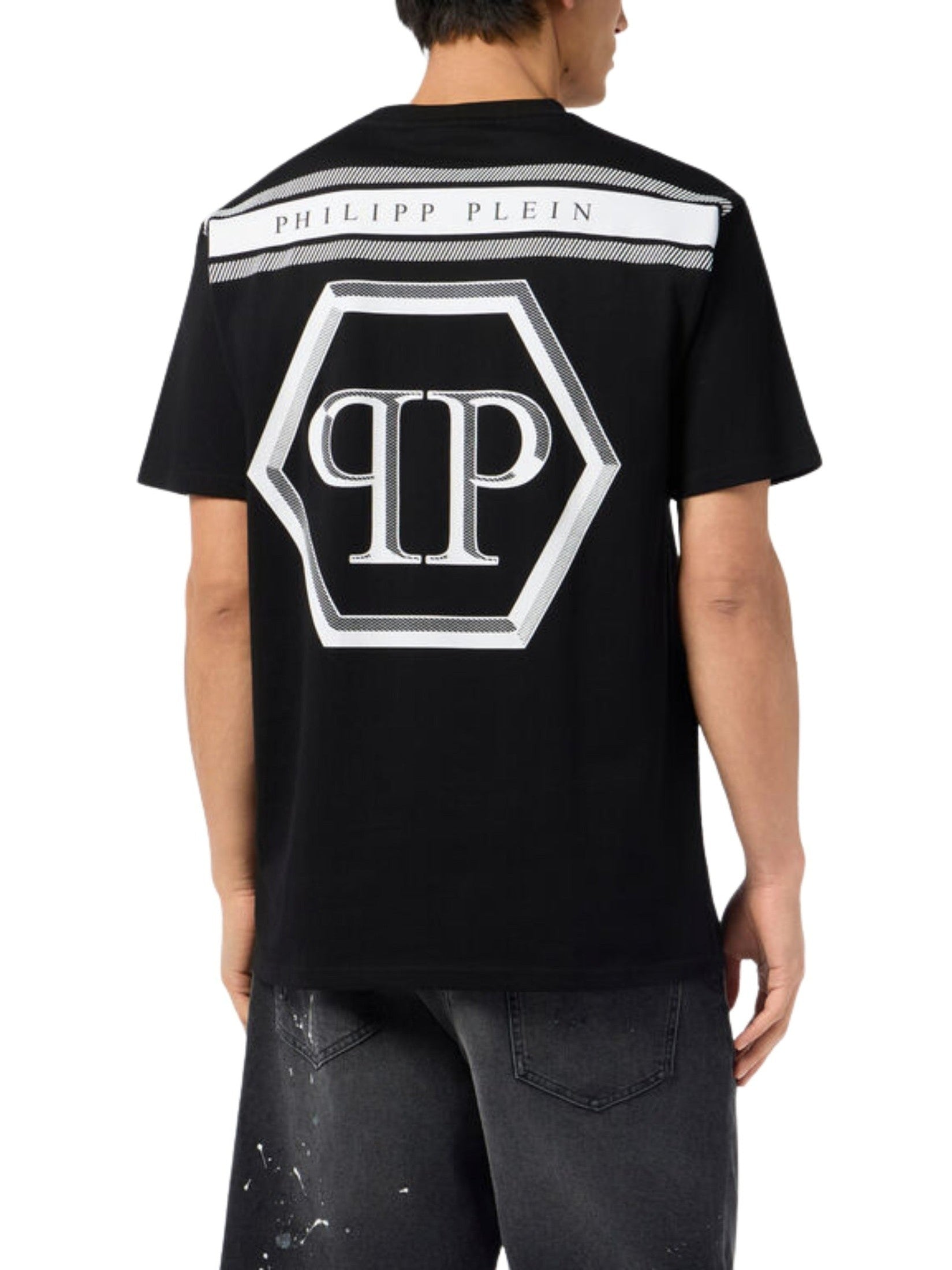 Round neck t-shirt lines hexagon