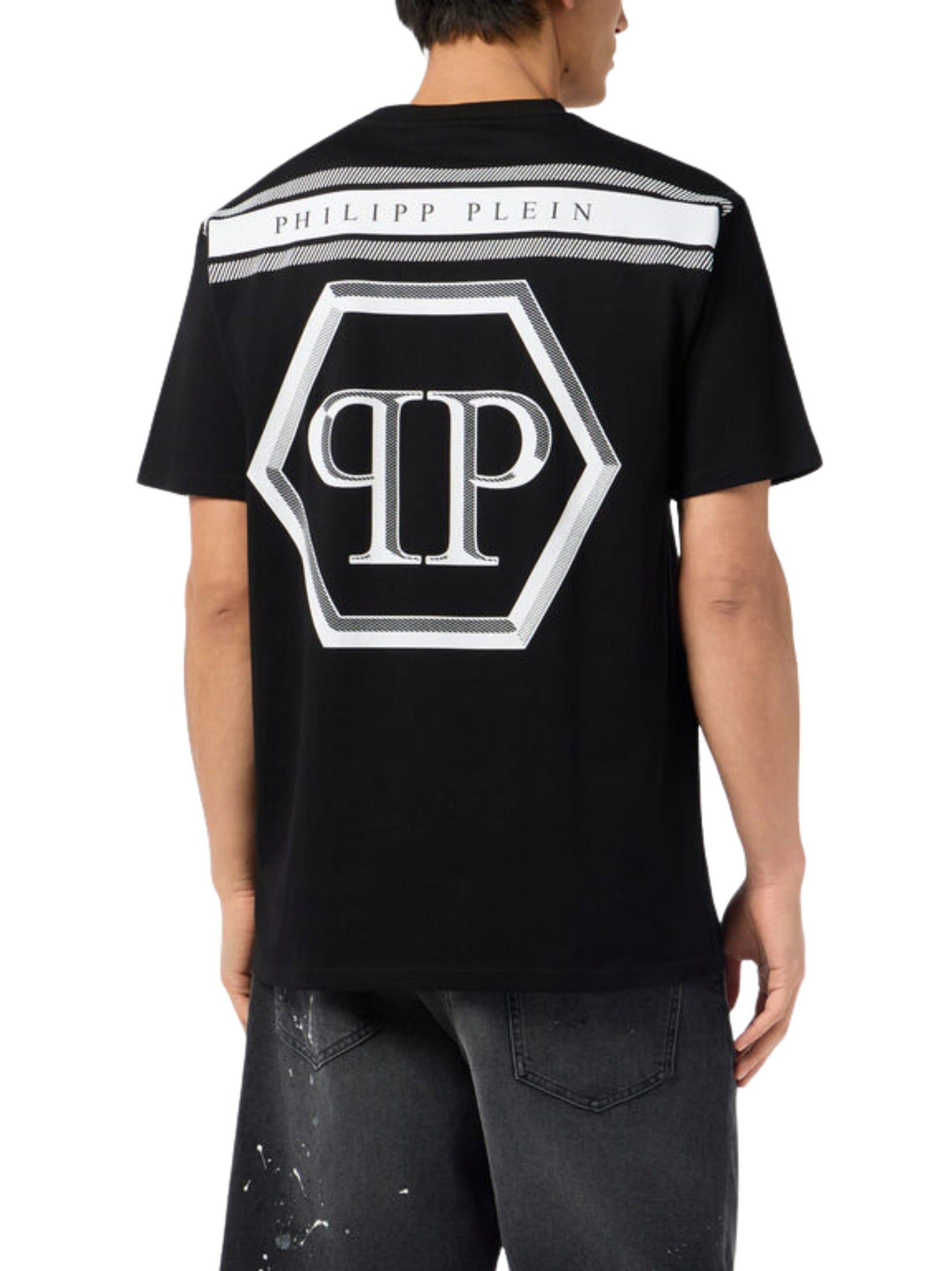 Round neck t-shirt lines hexagon