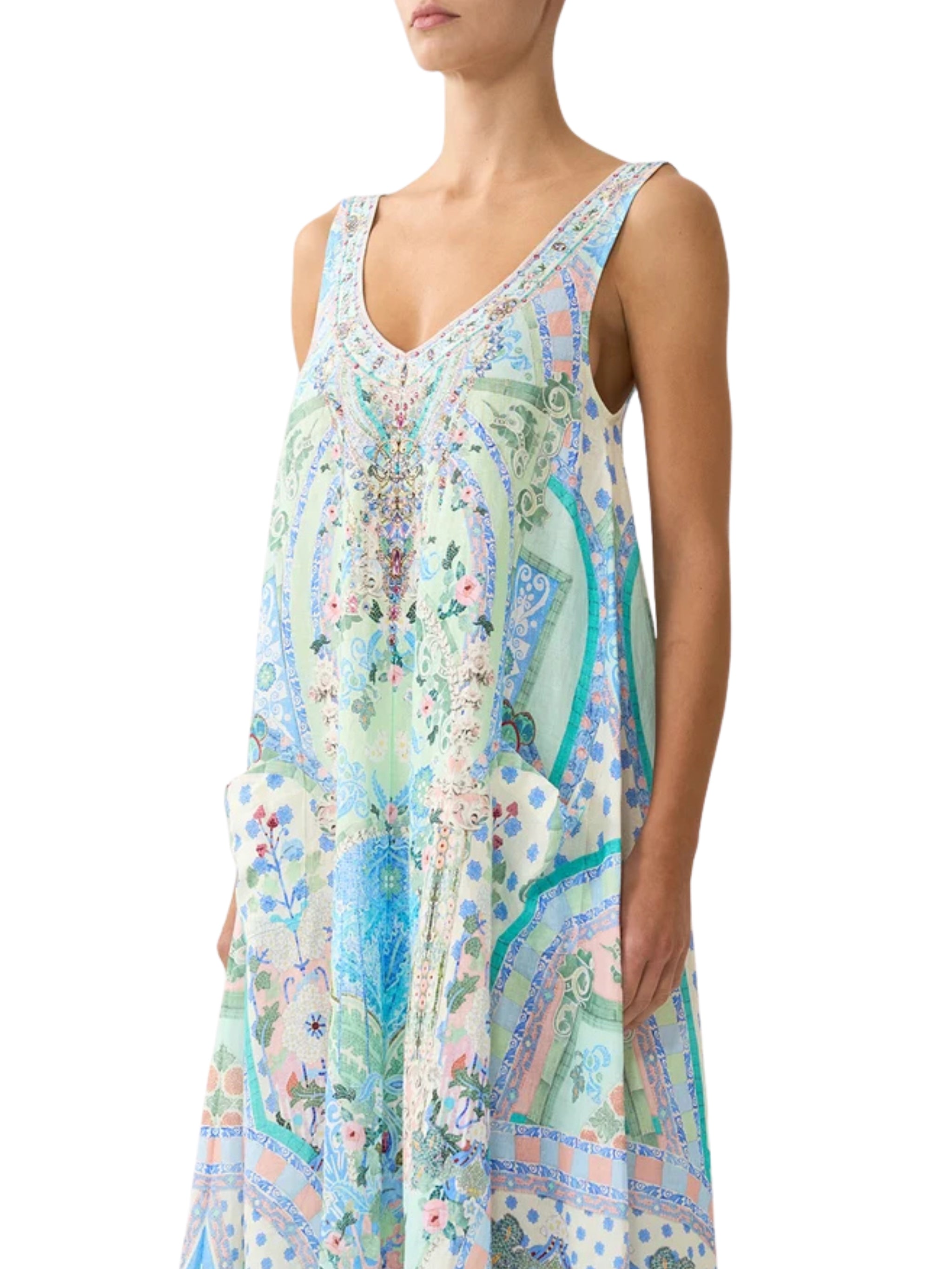 V neck pocket dress with low back