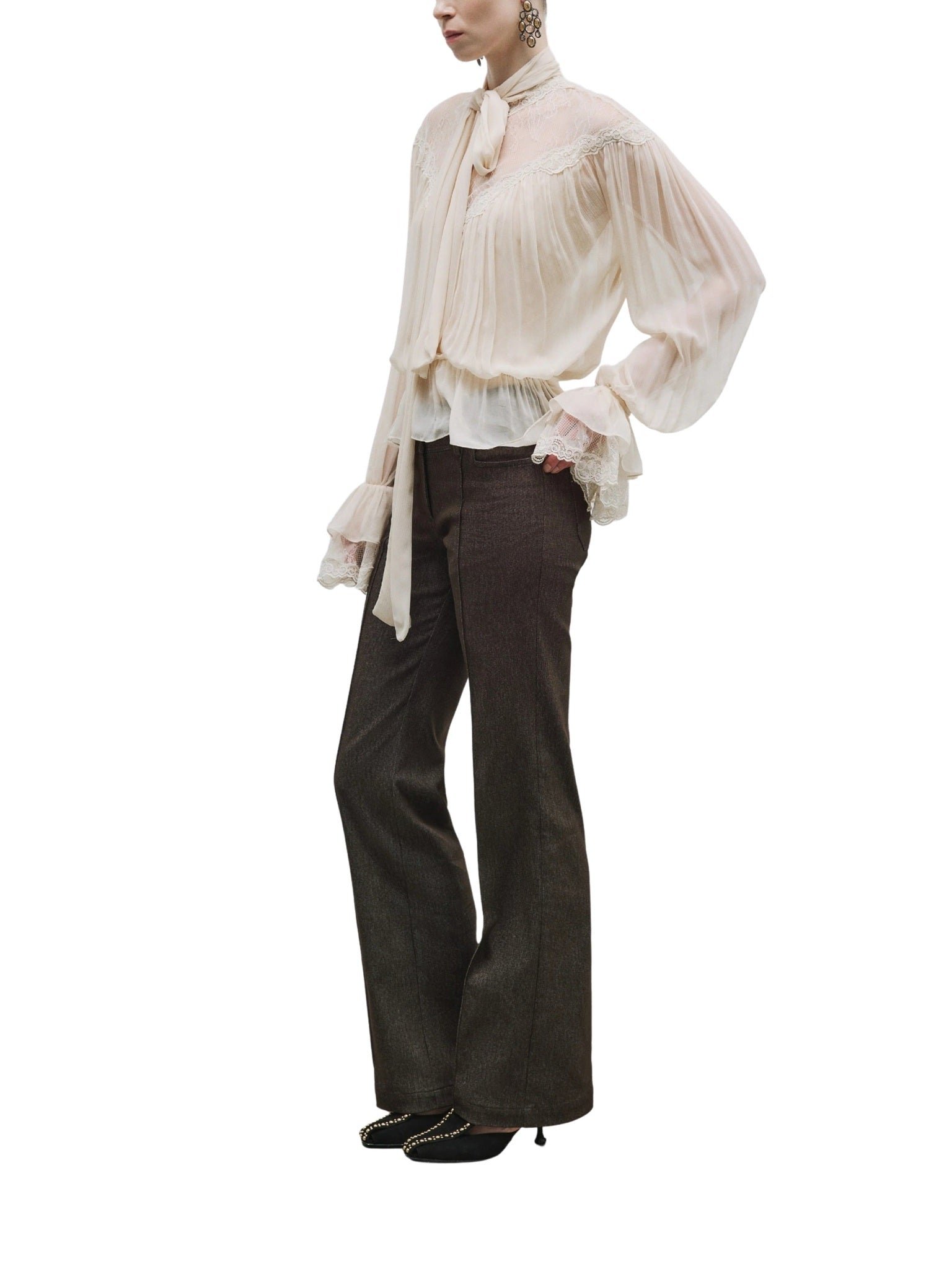 Scarf Neck Lace Detail Blouse