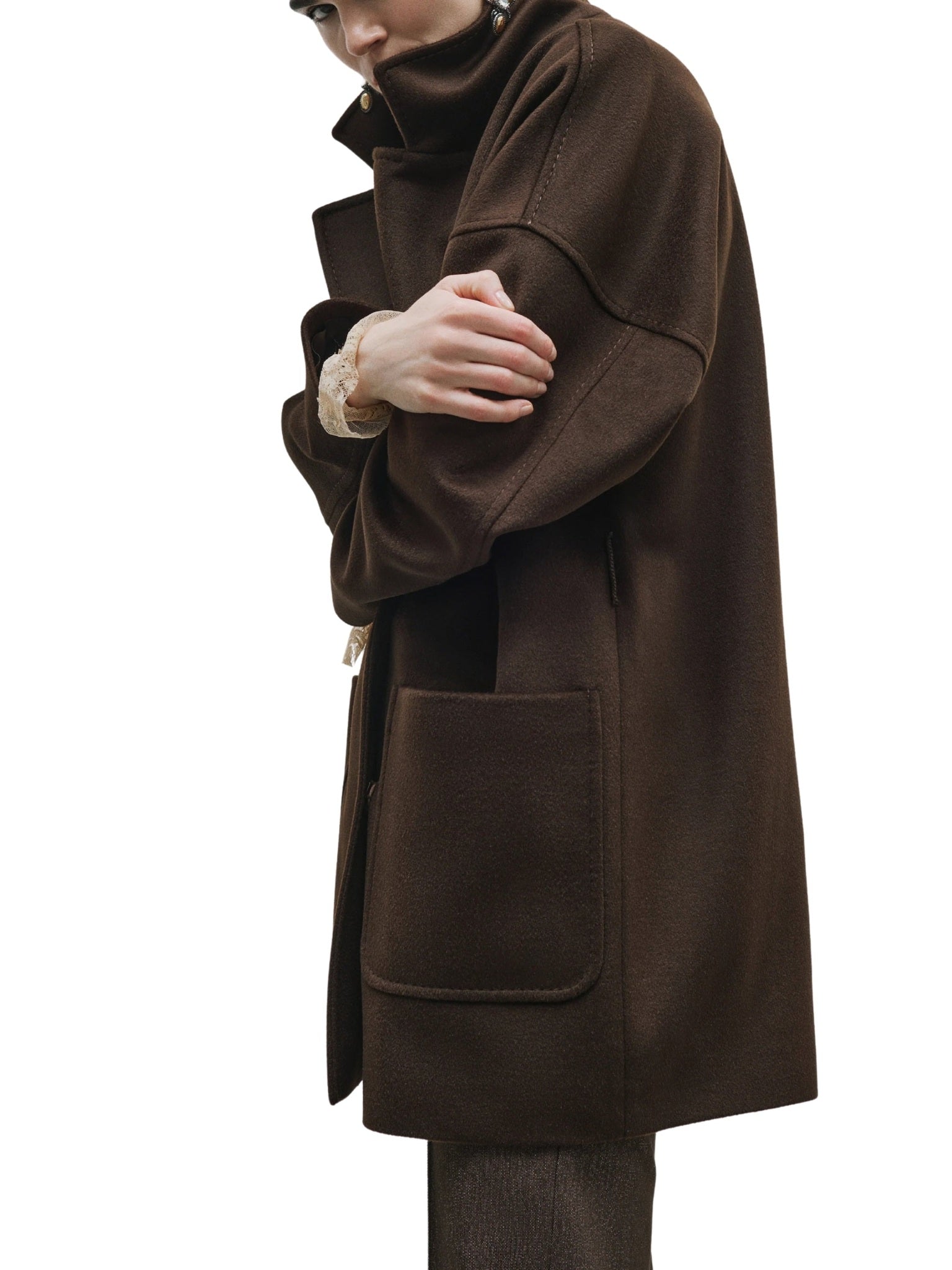 Short Melton Coat with Large Pockets