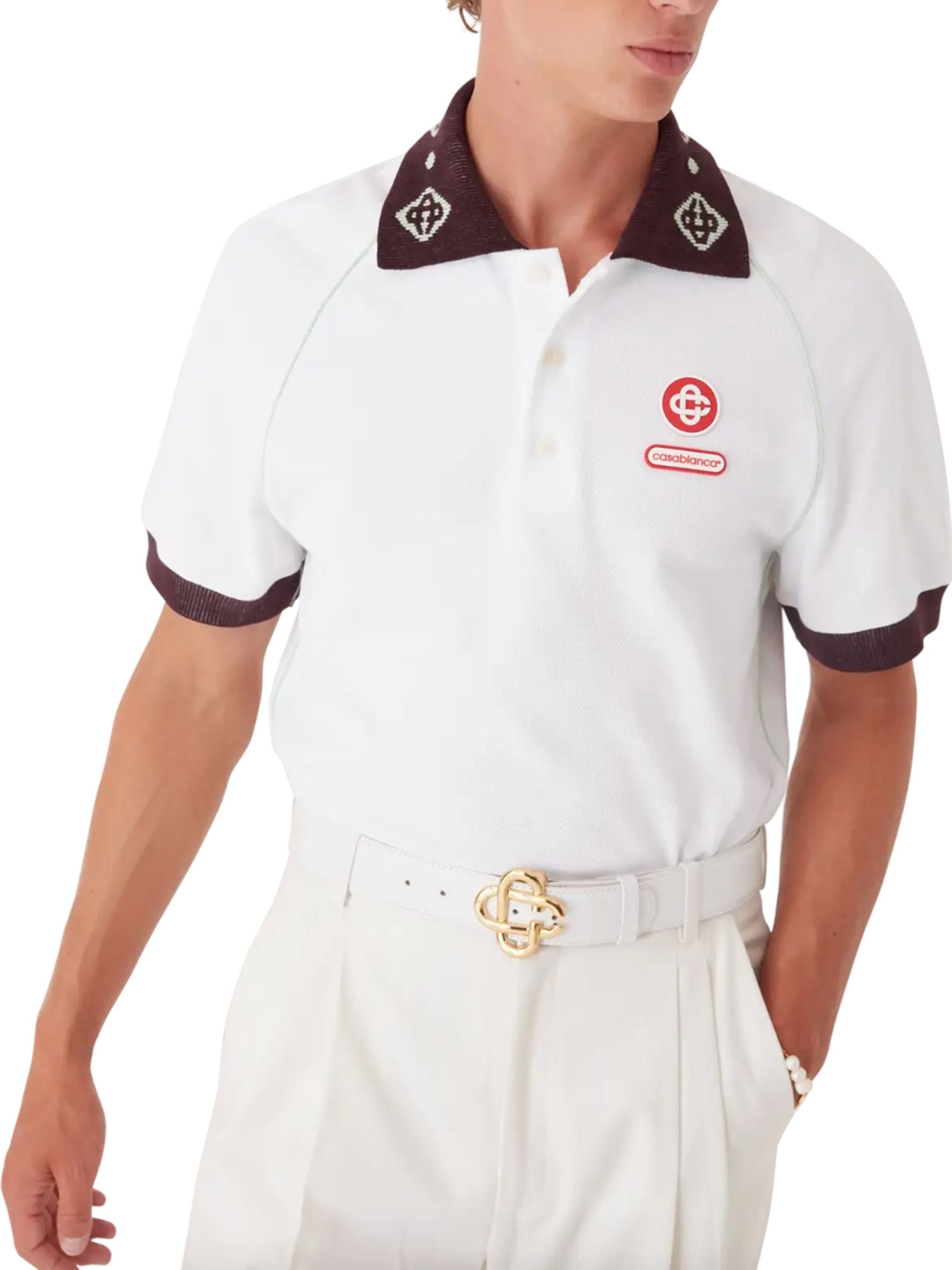 CHENILLE COLLAR WHITE RAGLAN POLO