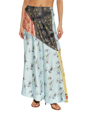 Multi printed silk twill fluid skirt