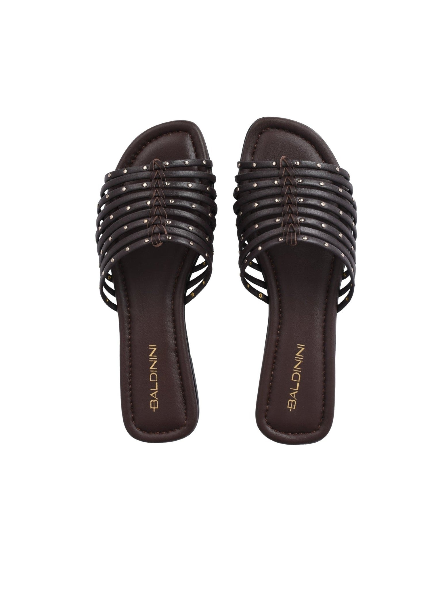 Dark brown studded leather mule