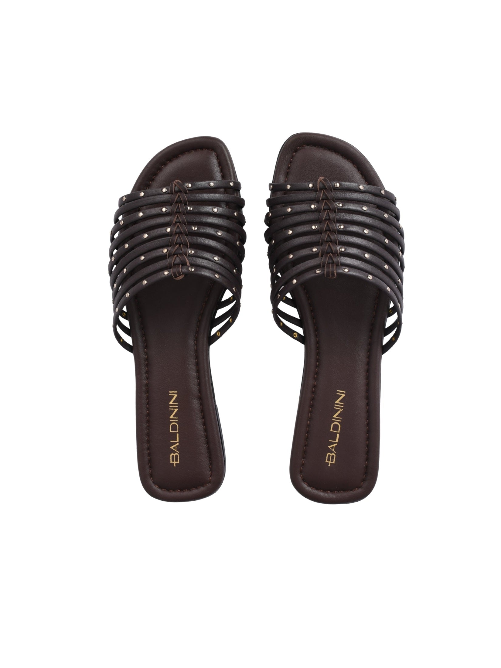 Dark brown studded leather mule