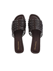 Dark brown studded leather mule