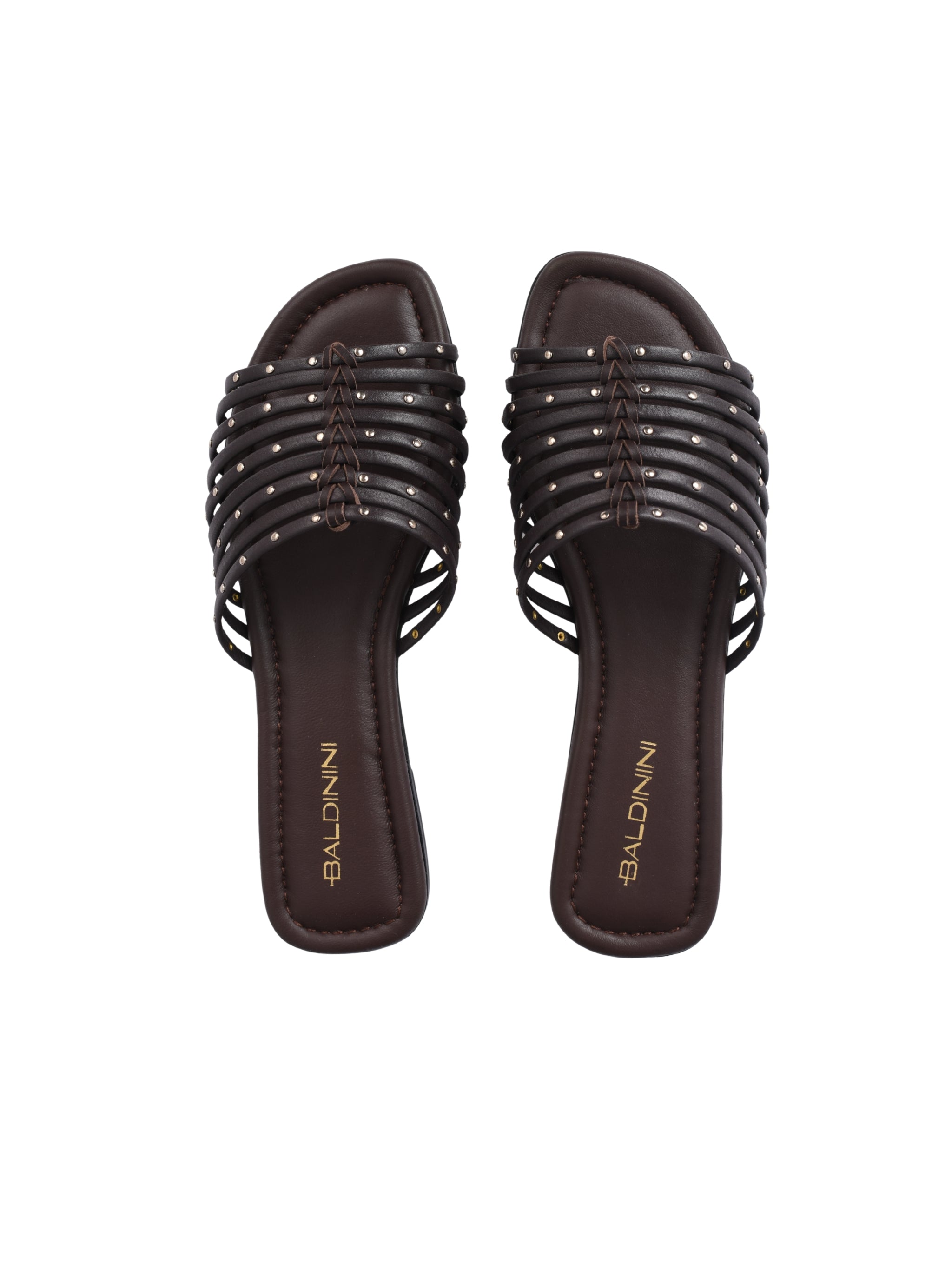 Dark brown studded leather mule