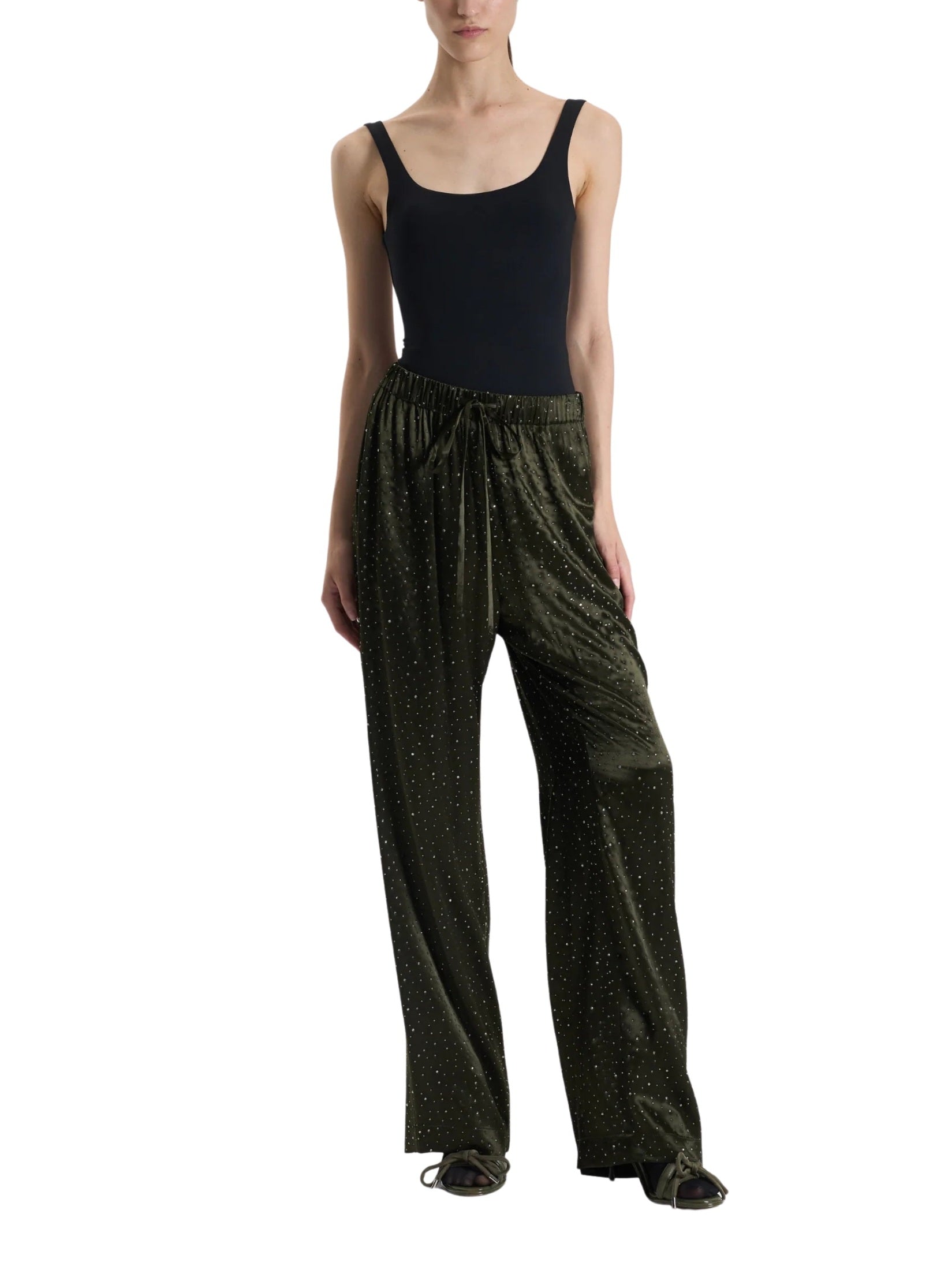 Khaki glitter palazzo trousers