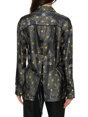Printed silk twill long sleeve shirt