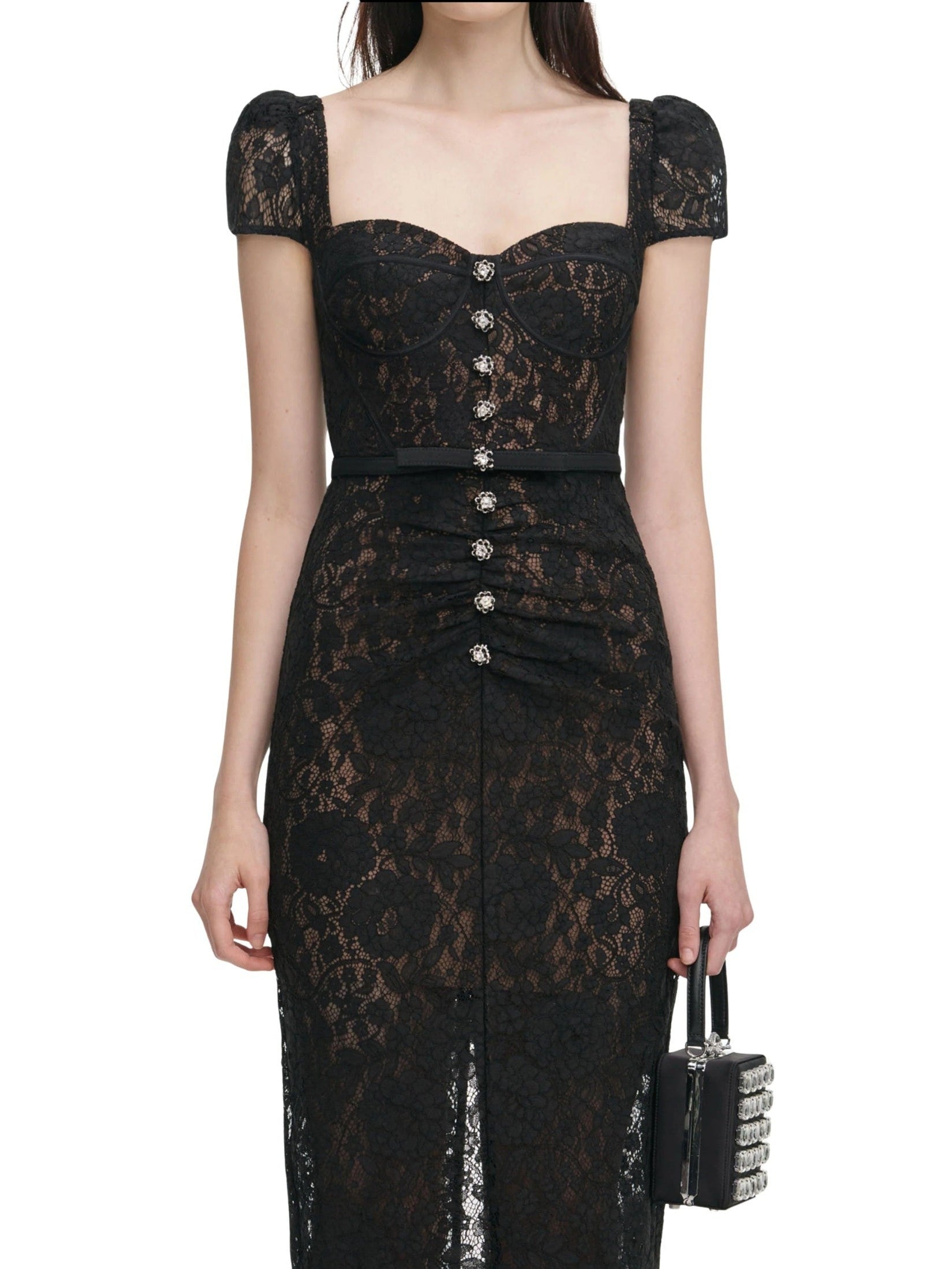 Black sweetheart lace midi dress